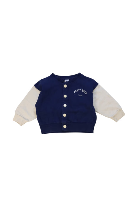 A Navy Buttoned Sweatshirts from Petit Bateau in size 12-18M for boy. (Front View)