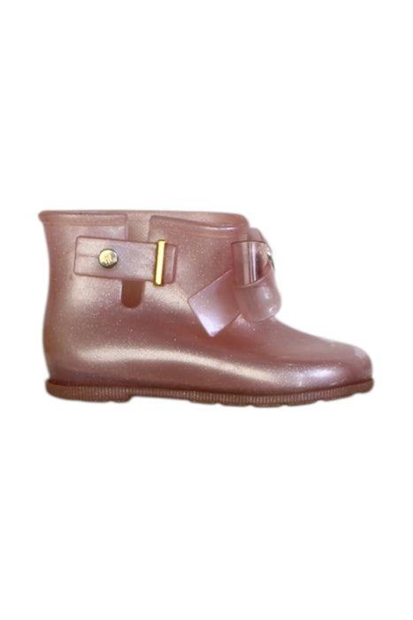 A Pink Rain Boots from Mini Melissa in size 6T for girl. (Front View)