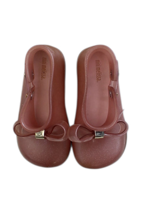 A Pink Rain Boots from Mini Melissa in size 6T for girl. (Back View)