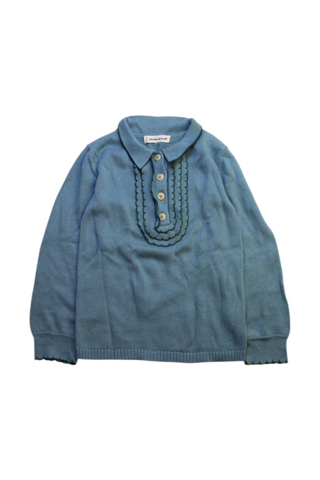 A Blue Long Sleeve Polos from Misha & Puff in size 4T for neutral. (Front View)