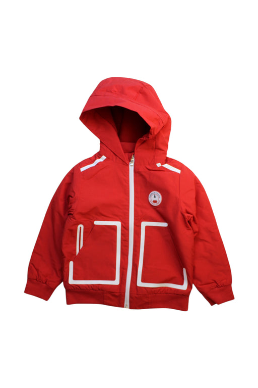 A Red Rain Jackets from Jacadi in size 5T for boy. (Front View)