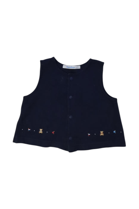 A Navy Dress Up Vests from Familiar in size 3-6M for boy. (Front View)