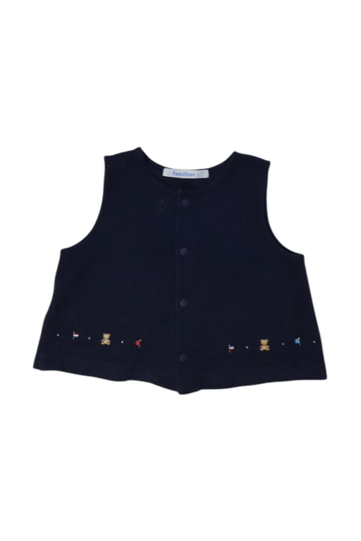 A Navy Dress Up Vests from Familiar in size 3-6M for boy. (Front View)