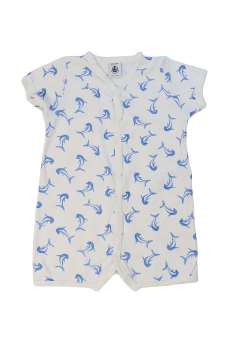 A White Short Sleeve Rompers from Petit Bateau in size 3-6M for boy. (Front View)