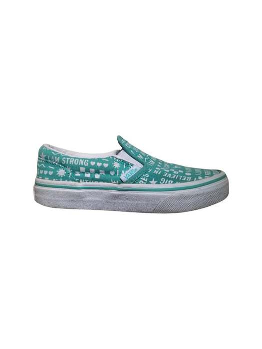 A Teal Slip Ons from Vans in size 5T for boy. (Back View)
