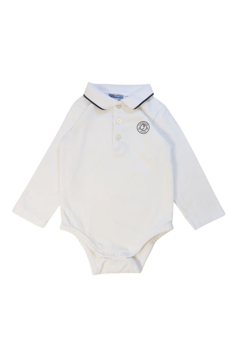 A White Long Sleeve Bodysuits from Jacadi in size 12-18M for boy. (Front View)