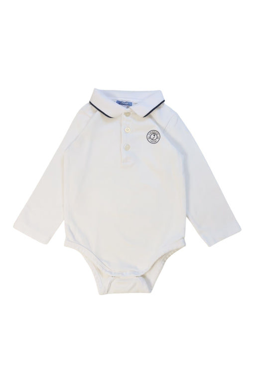 A White Long Sleeve Bodysuits from Jacadi in size 12-18M for boy. (Front View)