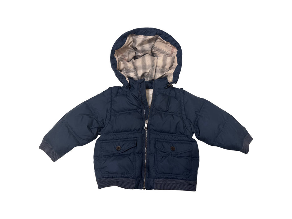 A Navy Puffer/Quilted Jackets from Burberry in size 18-24M for boy. (Front View)
