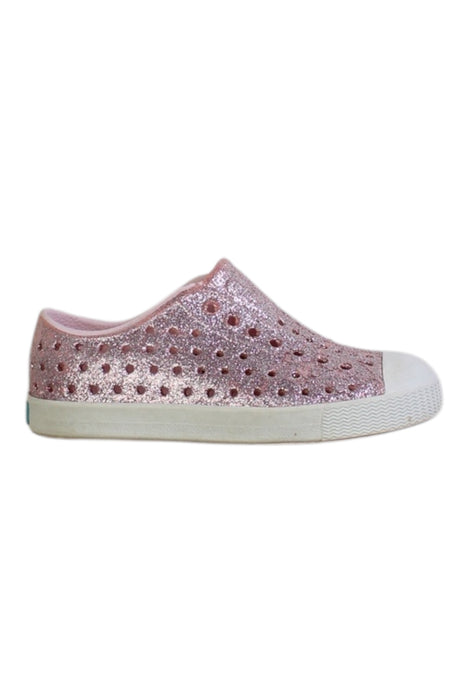 A Pink Slip Ons from Native Shoes in size 3T for girl. (Front View)