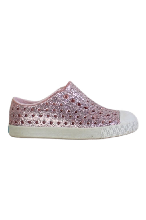 A Pink Slip Ons from Native Shoes in size 3T for girl. (Front View)