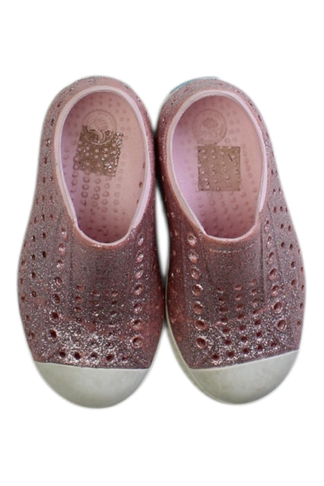 A Pink Slip Ons from Native Shoes in size 3T for girl. (Back View)