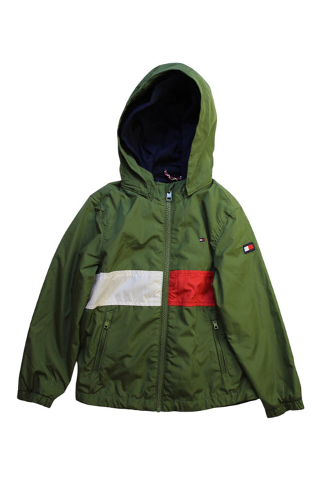 A Green Rain Jackets from Tommy Hilfiger in size 4T for boy. (Front View)