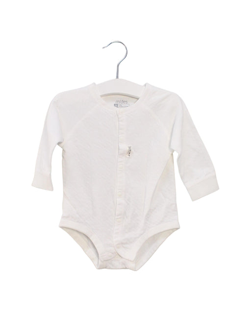 A White Long Sleeve Bodysuits from Mides in size 6-12M for neutral. (Front View)