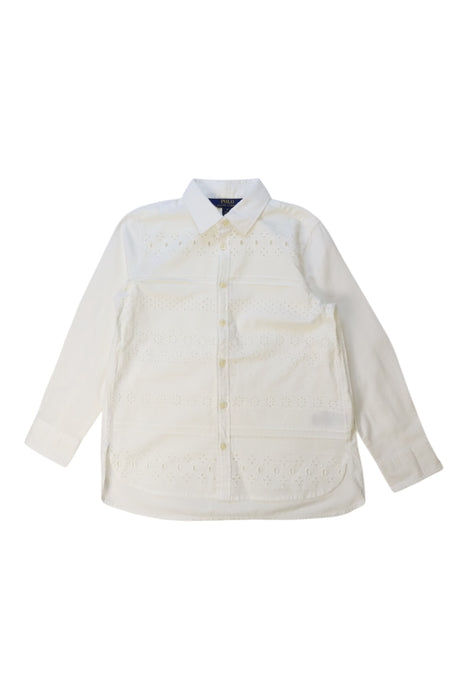 A White Long Sleeve Shirts from Polo Ralph Lauren in size 6T for girl. (Front View)