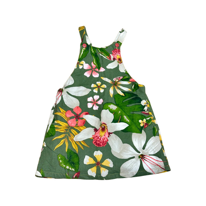 A Green Overall Dresses from Nanos in size 6T for girl. (Front View)