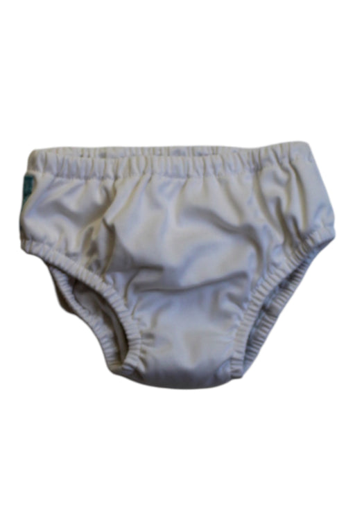 A White Swim Diapers from Charlie Banana in size 12-18M for neutral. (Front View)