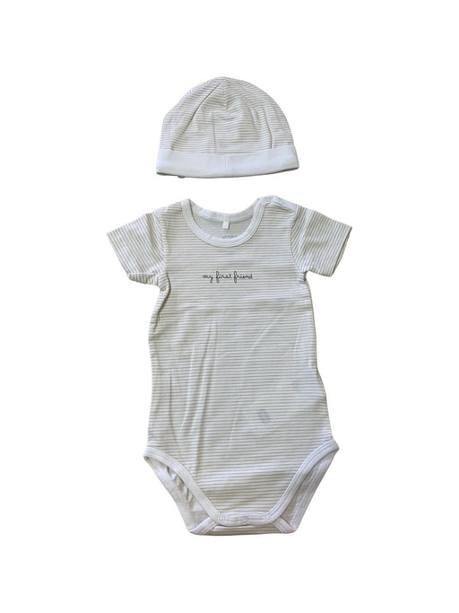 A Beige Short Sleeve Bodysuits from Chicco in size 3-6M for neutral. (Front View)