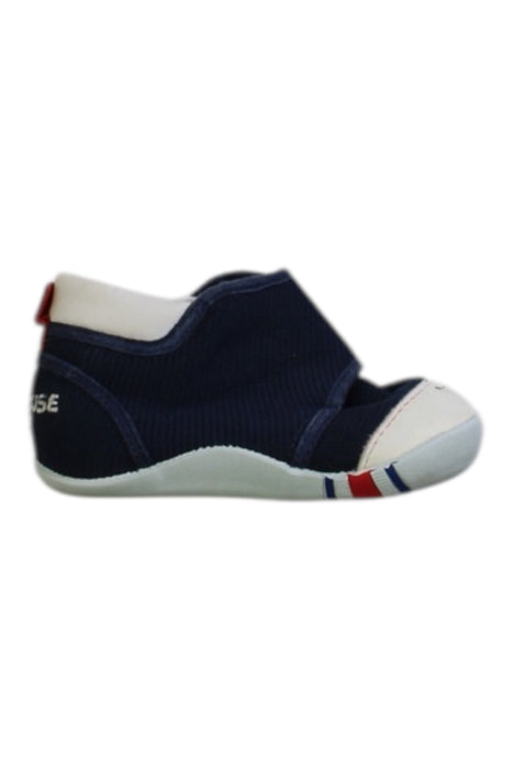 A Navy Booties from Miki House in size 18-24M for boy. (Front View)