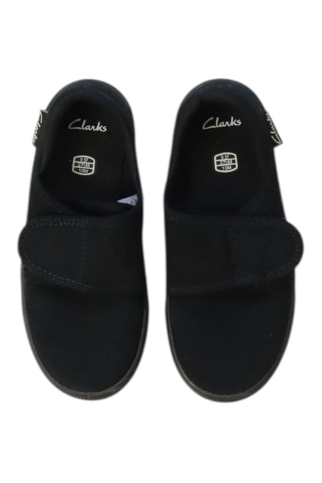 A Black Slip Ons from Clarks in size 4T for boy. (Back View)