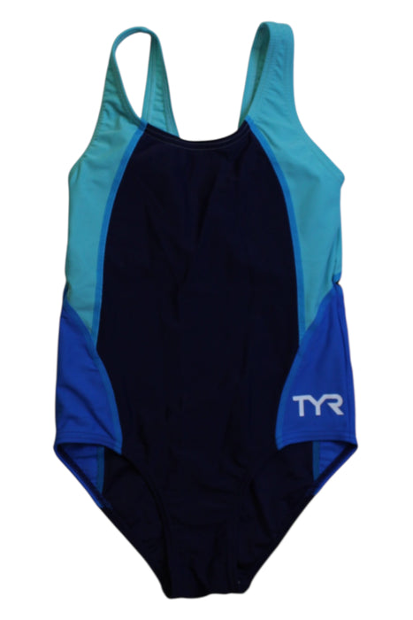 A Blue Swimsuits from TYR in size 10Y for girl. (Front View)