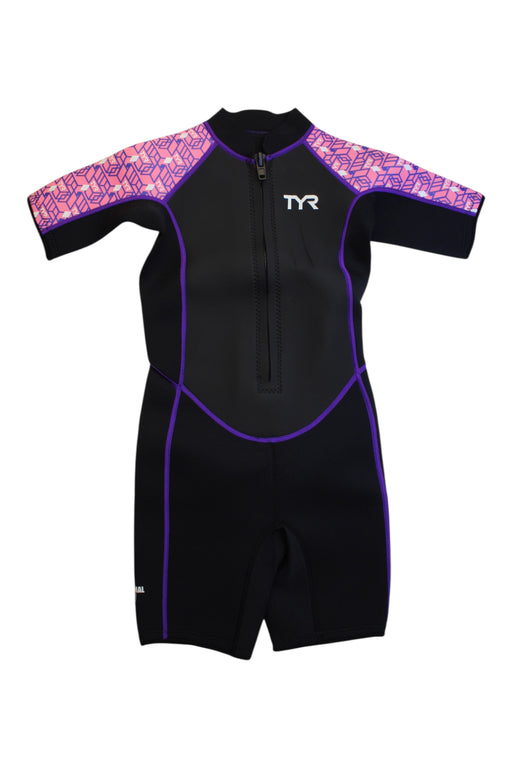 A Black Wetsuits from TYR in size 10Y for girl. (Front View)