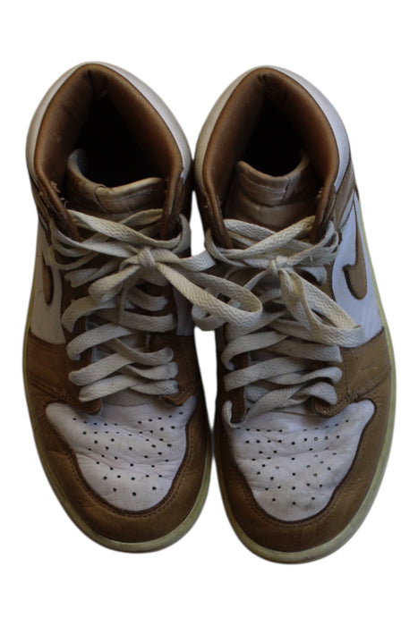 A Brown Sneakers from Air Jordan in size 11Y for boy. (Back View)
