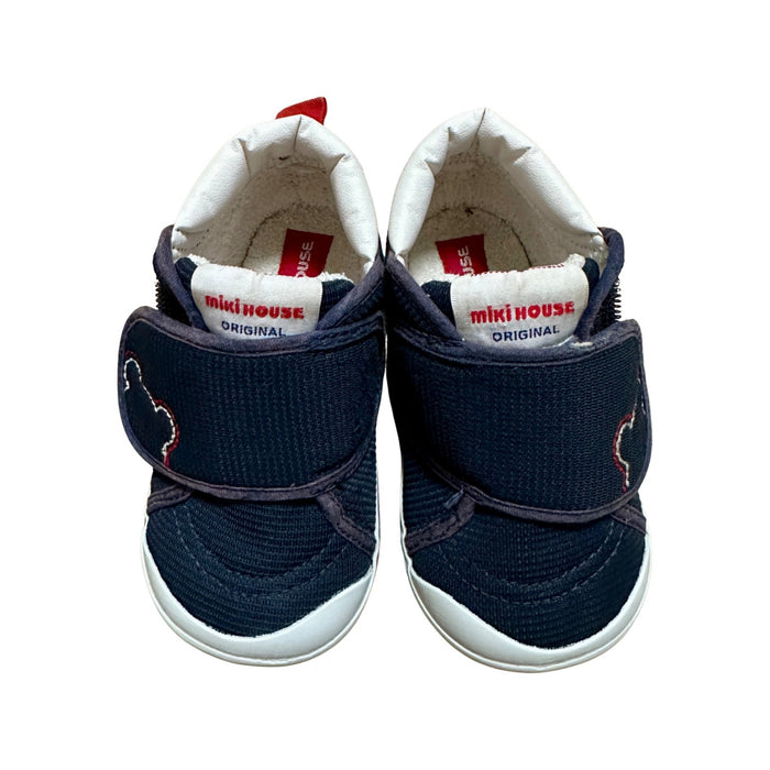 A Navy Booties from Miki House in size 12-18M for boy. (Back View)