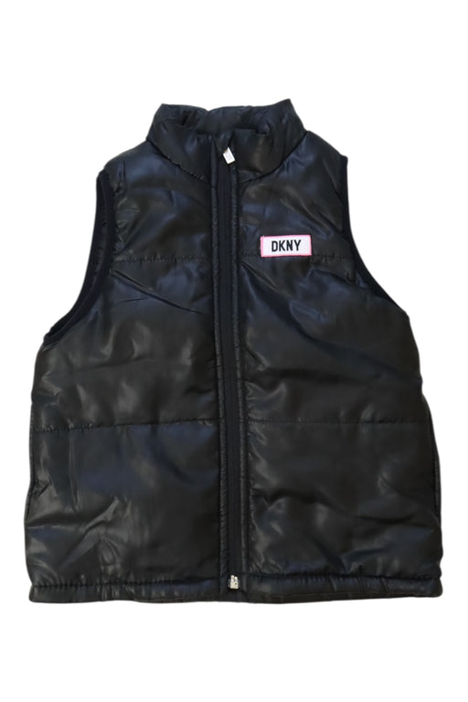 A Black Outerwear Vests from DKNY in size 6T for boy. (Front View)