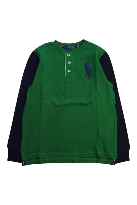 A Green Long Sleeve Polos from Polo Ralph Lauren in size 7Y for boy. (Front View)