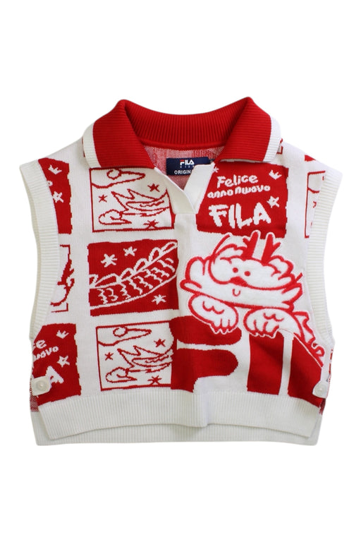 A Red Sweater Vests from Fila in size 5T for girl. (Front View)