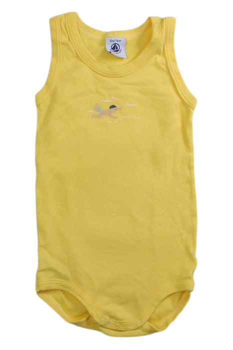 A Yellow Sleeveless Bodysuits from Petit Bateau in size 6-12M for boy. (Front View)