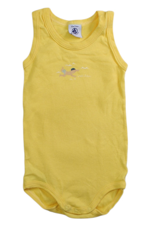 A Yellow Sleeveless Bodysuits from Petit Bateau in size 6-12M for boy. (Front View)