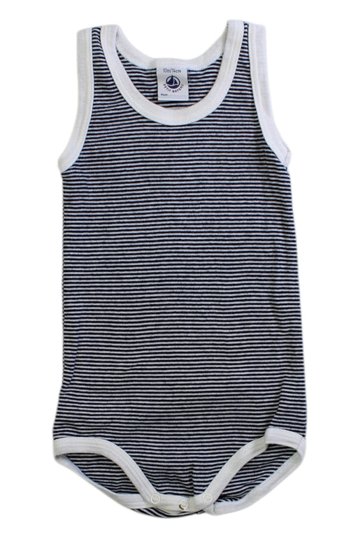 A Navy Sleeveless Bodysuits from Petit Bateau in size 6-12M for boy. (Front View)