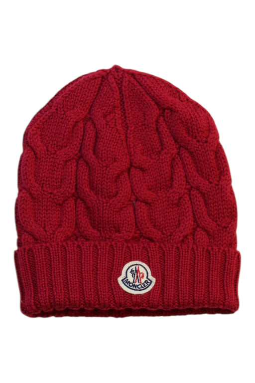 A Red Beanies from Moncler in size 4T for neutral. (Front View)
