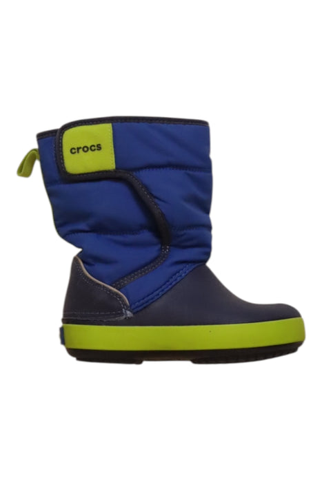 A Blue Winter Boots from Crocs in size 3T for boy. (Front View)