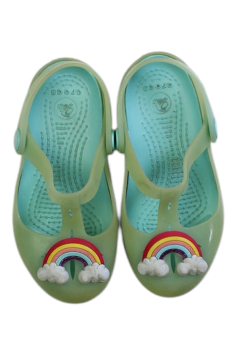 A Green Sandals from Crocs in size 5T for girl. (Back View)