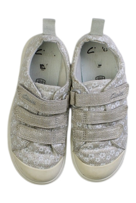 A Beige Sneakers from Clarks in size 5T for girl. (Back View)