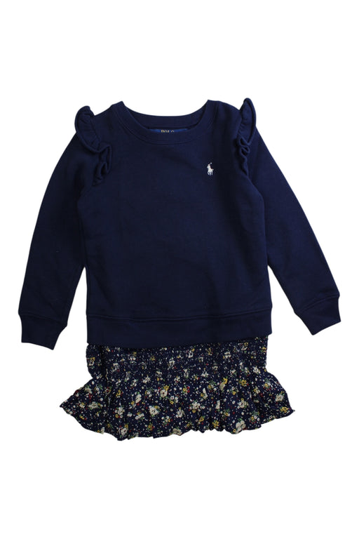 A Navy Long Sleeve Dresses from Polo Ralph Lauren in size 5T for girl. (Front View)