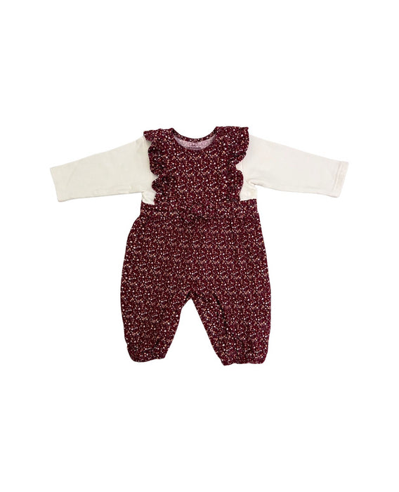 A Burgundy Long Sleeve Rompers from Chickeeduck in size 6-12M for girl. (Front View)