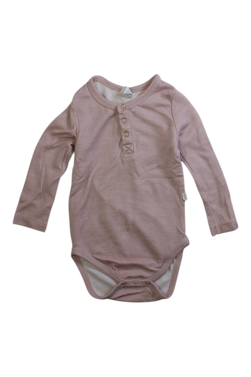 A Pink Long Sleeve Bodysuits from Burrow & Be in size 6-12M for girl. (Front View)