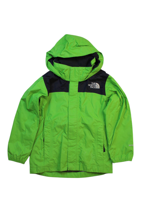 A Green Rain Jackets from The North Face in size 10Y for boy. (Front View)