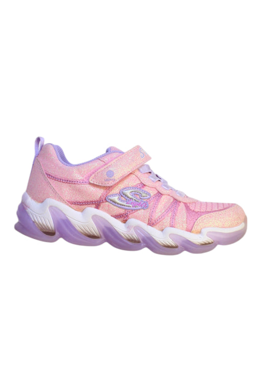 A Pink Sneakers from Skechers in size 7Y for girl. (Front View)