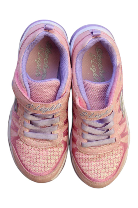A Pink Sneakers from Skechers in size 7Y for girl. (Back View)