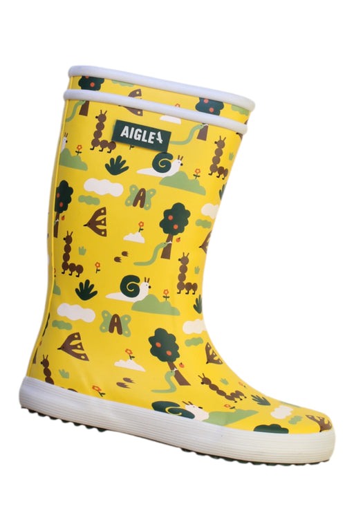 A Yellow Rain Boots from Aigle in size 7Y for neutral. (Front View)