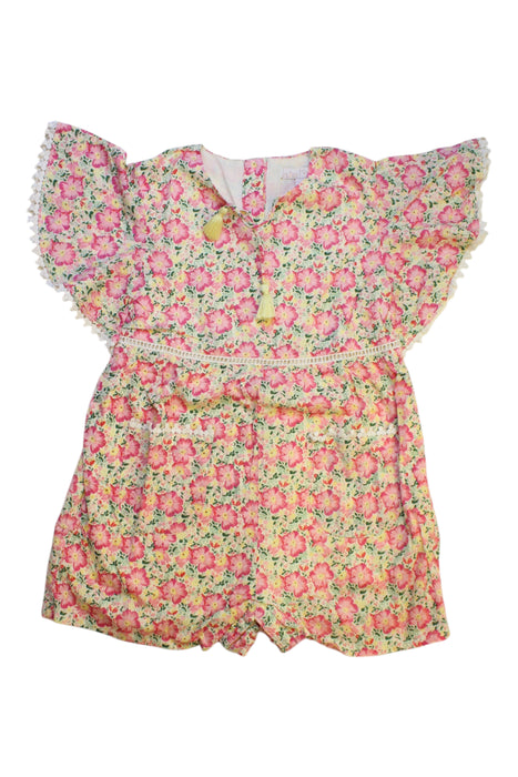 A Pink Short Sleeve Rompers from Louise Misha in size 4T for girl. (Front View)