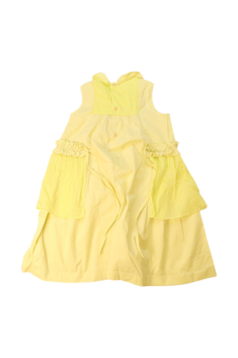 A Yellow Sleeveless Dresses from Il Gufo in size 4T for girl. (Back View)
