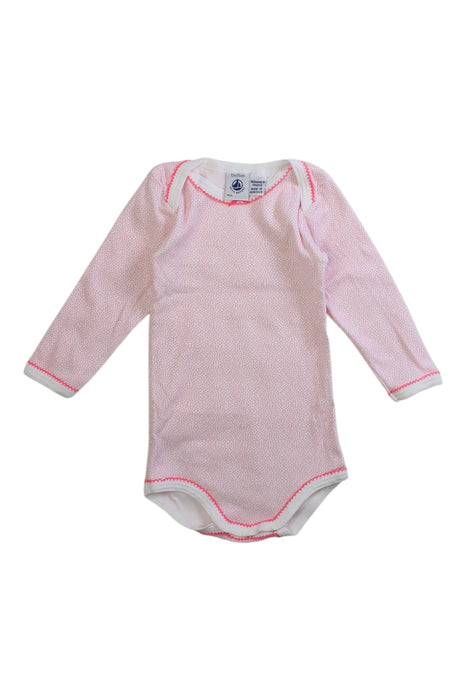 A Pink Long Sleeve Bodysuits from Petit Bateau in size 6-12M for girl. (Front View)