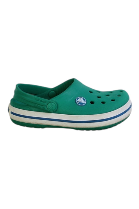 A Green Slip Ons from Crocs in size 4T for neutral. (Front View)