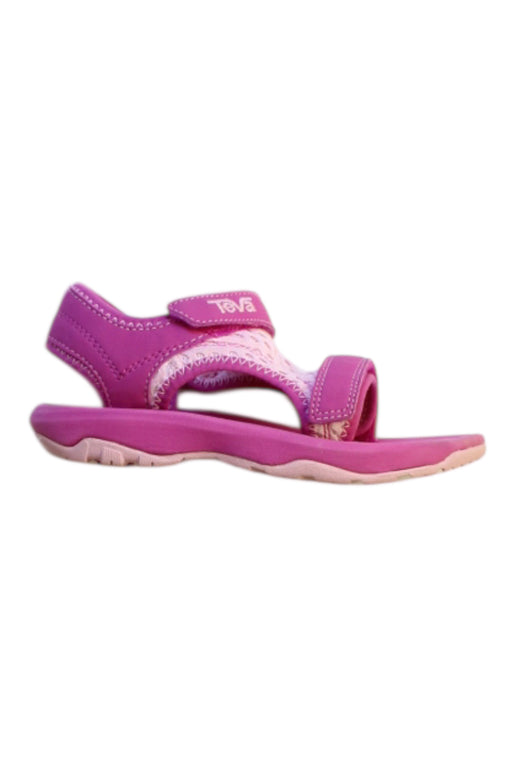 A Pink Sandals from Teva in size 4T for girl. (Front View)