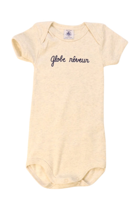 A Beige Short Sleeve Bodysuits from Petit Bateau in size 6-12M for neutral. (Front View)